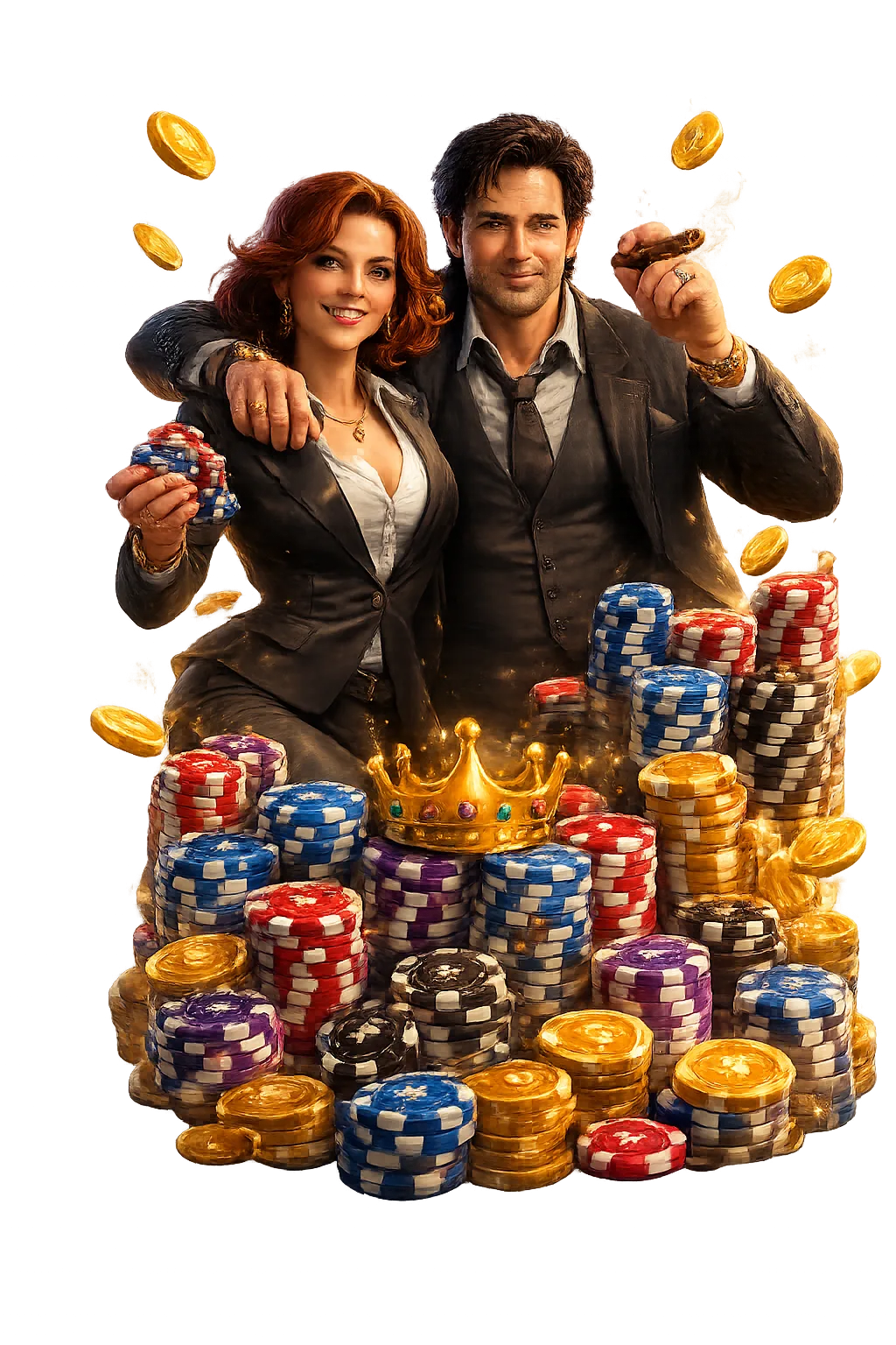 The SpinBOSS and his partner with a crown of chips